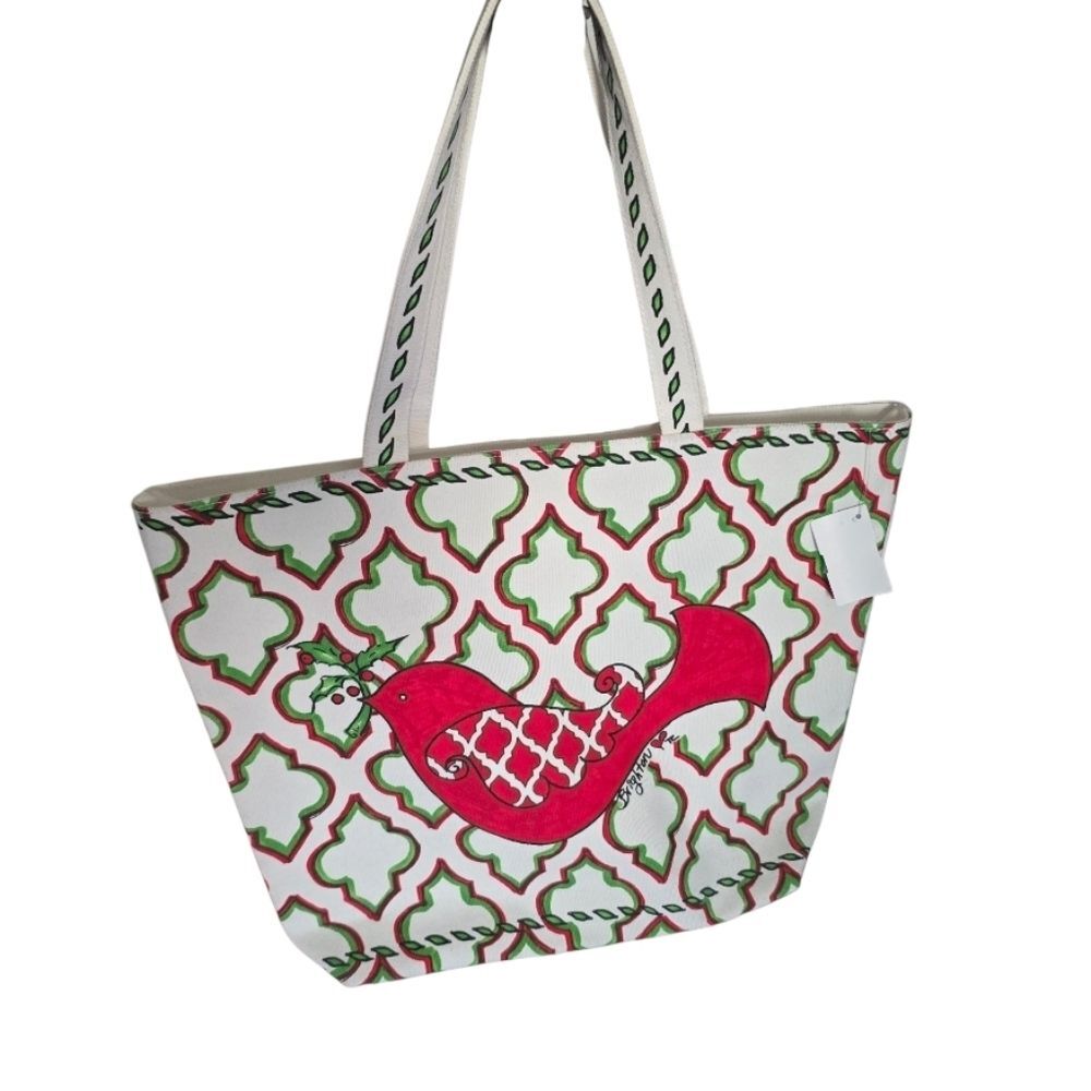 Brighton Christmas Heart Bird Joy Peace Canvas Tote Bag Red Green White *